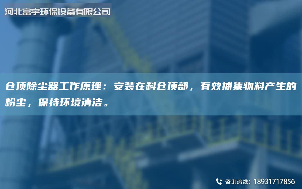 仓顶除尘器工作原理：安装在料仓顶部，有效捕集物料产生的粉尘，保持环境清洁。